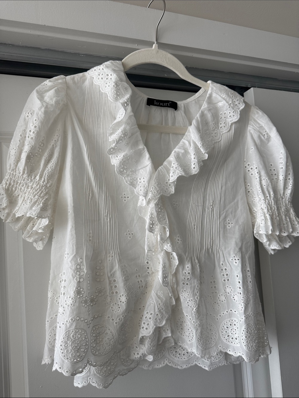 White Eyelet Ruffle Cotton Blouse